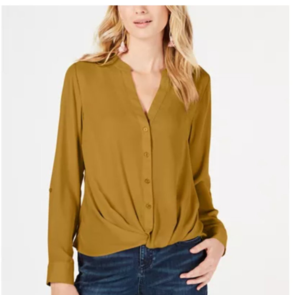 Inc International Mustard Twist Blouse L